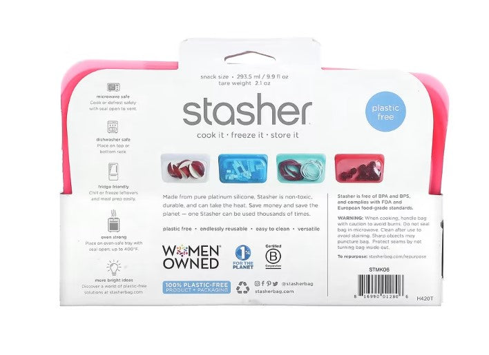 Stasher, Reusable Silicone Storage Bag, Snack Size, Blueberry, 9.9 fl oz (293.5 ml)